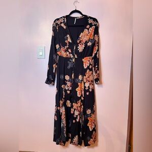 Free People Black Floral Long Sleeve Dress